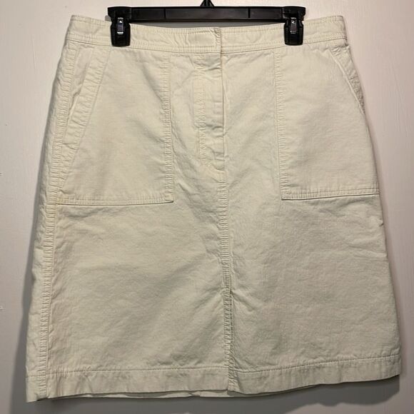 J. Crew- Midi Front Slit Light Khaki Skirt w/ Large Pockets 100% Cotton- Size 12 - Picture 1 of 9